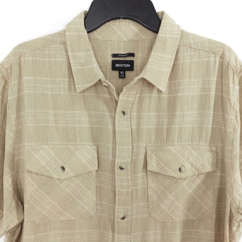 Brixton Men's XL Memphis Larkstone Linen Blend Plaid Button Shirt Tan SS - Picture 7 of 7